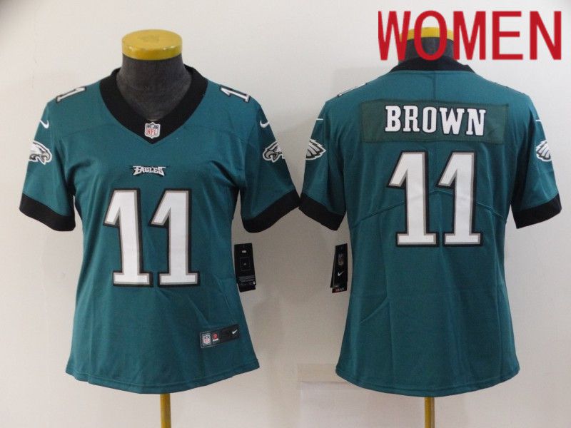 Women Philadelphia Eagles #11 Brown Green 2022 Nike Limited Vapor Untouchable NFL Jersey->women nfl jersey->Women Jersey